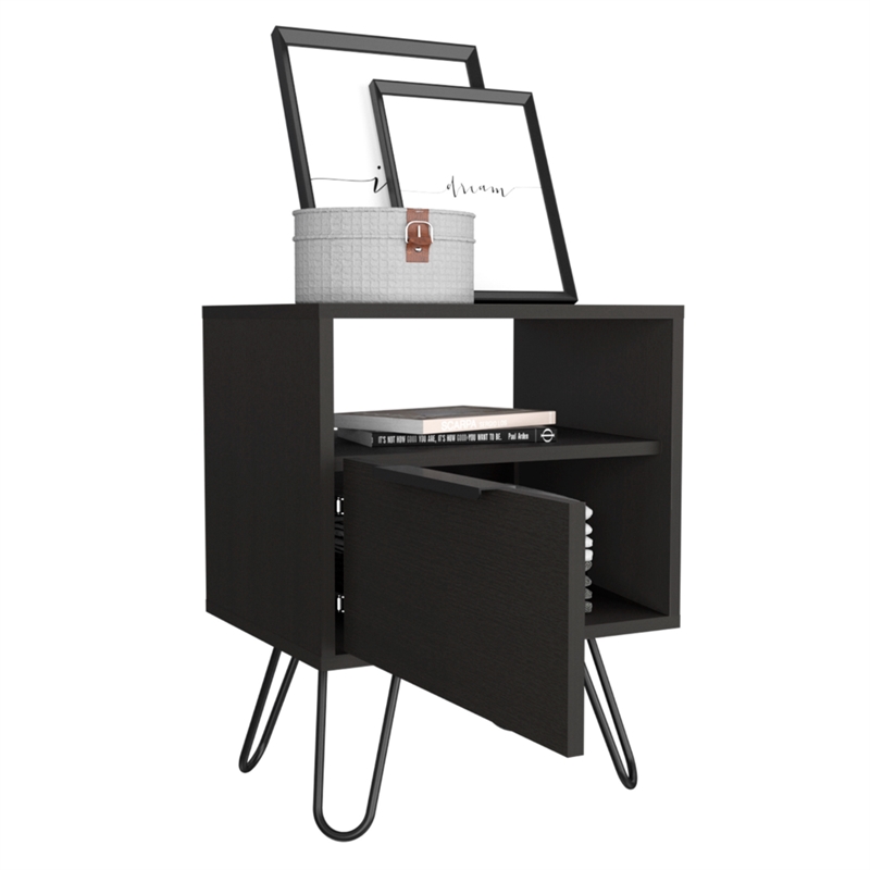 Pemberly Row Modern Metal Night Stand with 2 Shelves in Light Oak