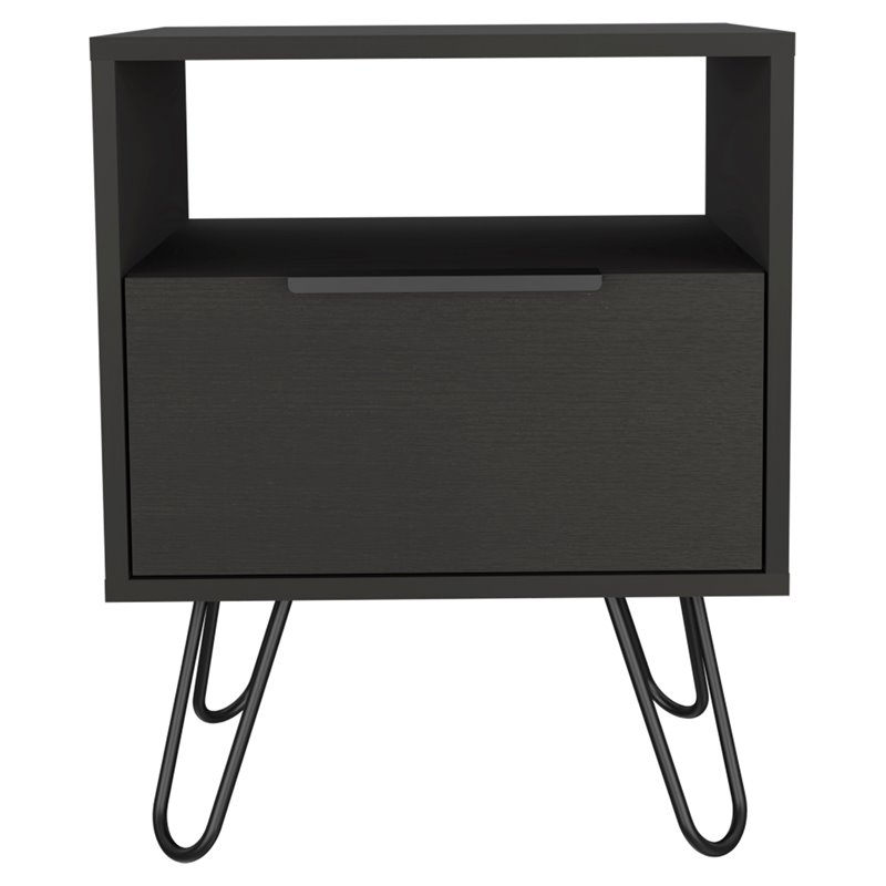 Pemberly Row Modern Metal Night Stand with 2 Shelves in Light Oak