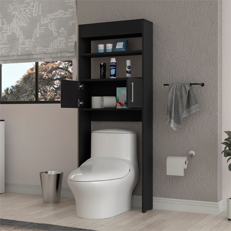Pemberly Row Over The Toilet Cabinet Engineered Wood in Black Wengue