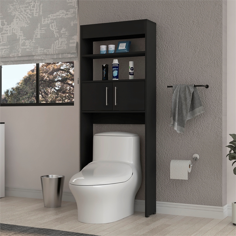 Pemberly Row Over The Toilet Cabinet Engineered Wood in Black Wengue