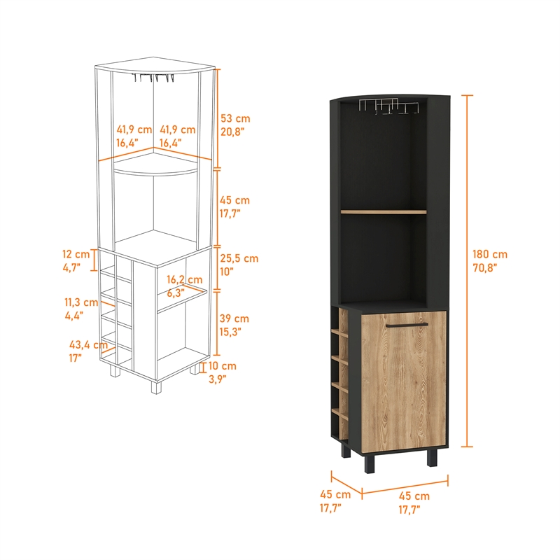 Pemberly Row Corner Bar Cabinet Engineered Wood in Black Wengue/Pine