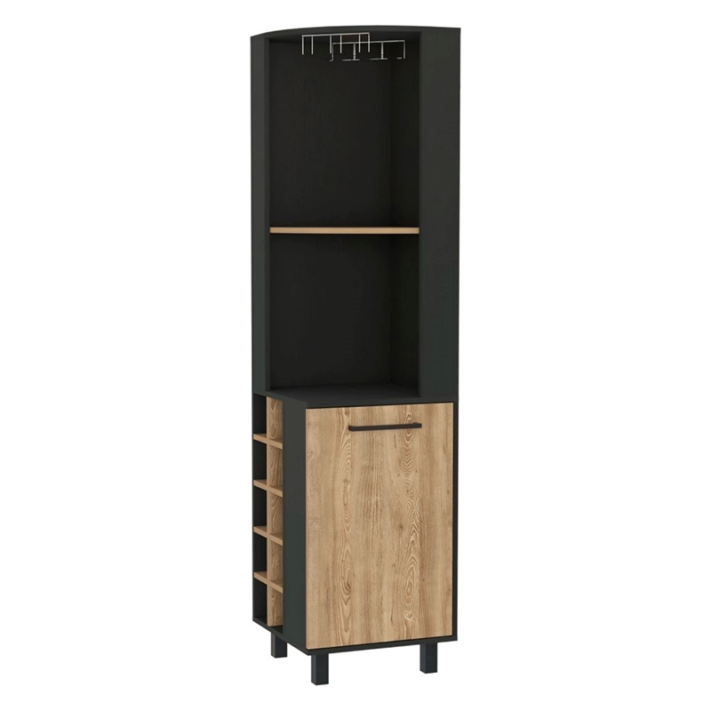 Pemberly Row Corner Bar Cabinet Engineered Wood in Black Wengue/Pine