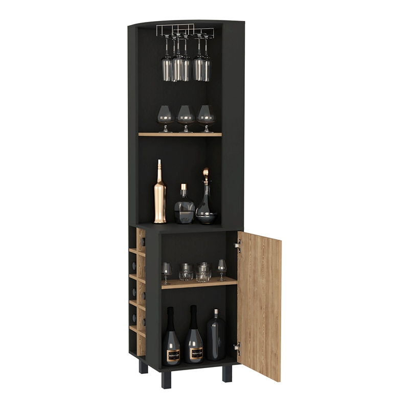 Pemberly Row Corner Bar Cabinet Engineered Wood in Black Wengue/Pine