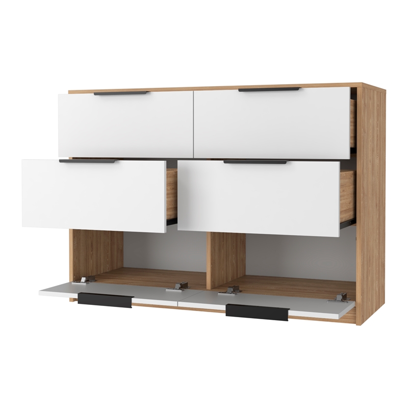Pemberly Row Slide and Pull Dresser Engineered Wood in White/Pine