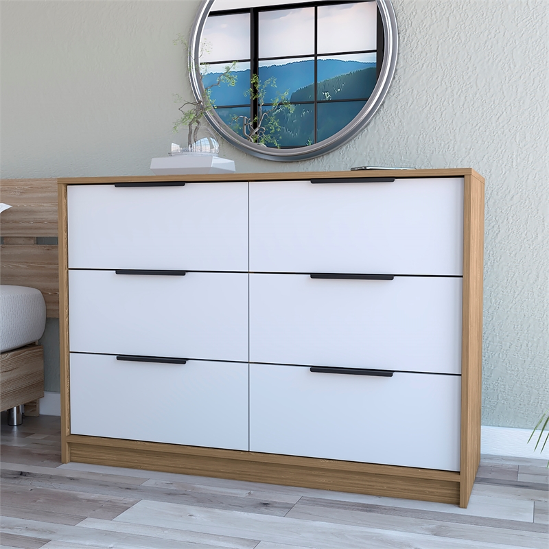 Pemberly Row Slide and Pull Dresser Engineered Wood in White/Pine