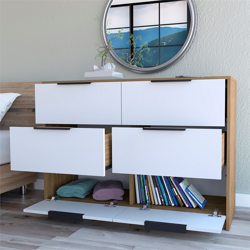 Pemberly Row Slide and Pull Dresser Engineered Wood in White/Pine