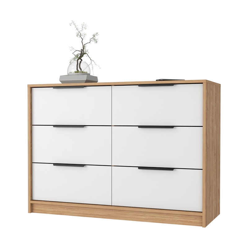 Pemberly Row Slide and Pull Dresser Engineered Wood in White/Pine