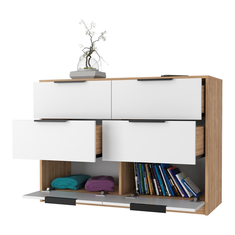 Pemberly Row Slide and Pull Dresser Engineered Wood in White/Pine
