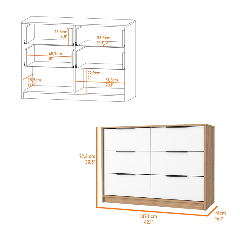 Pemberly Row Slide and Pull Dresser Engineered Wood in White/Pine
