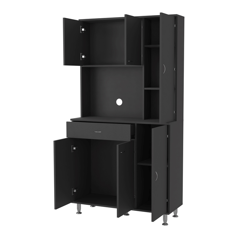 Pemberly Row Pantry Cabinet with 6 Doors Engineered Wood in Black