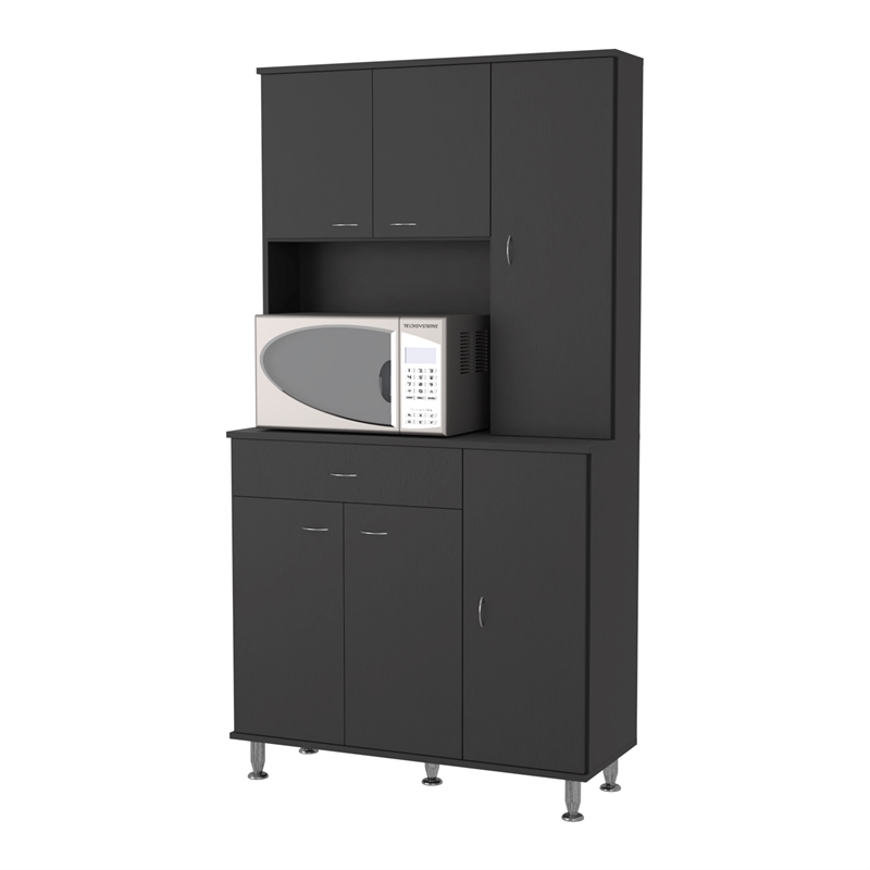 Pemberly Row Pantry Cabinet with 6 Doors Engineered Wood in Black