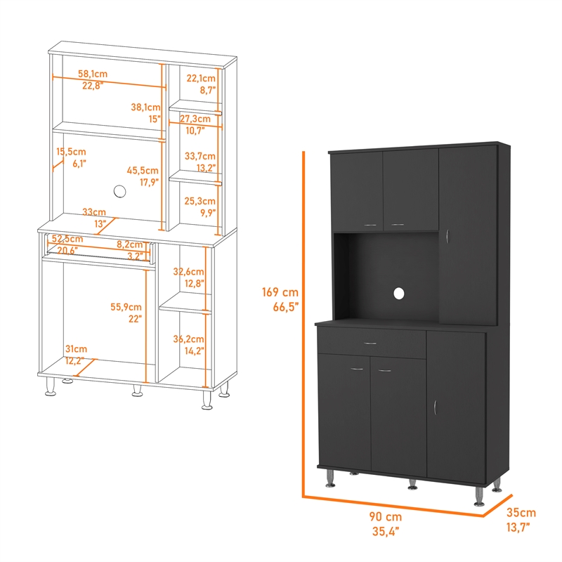 Pemberly Row Pantry Cabinet with 6 Doors Engineered Wood in Black