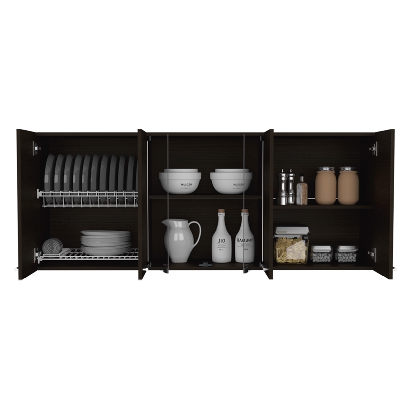 Pemberly Row Wall Cabinet with 4 Doors Engineered Wood in Black