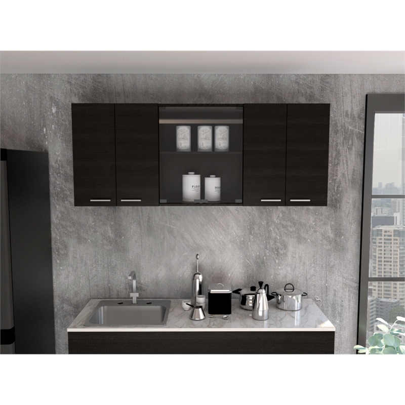 Pemberly Row Wall Cabinet with 4 Doors Engineered Wood in Black