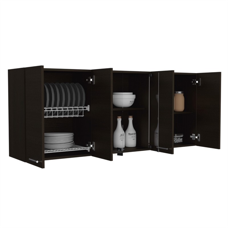 Pemberly Row Wall Cabinet with 4 Doors Engineered Wood in Black