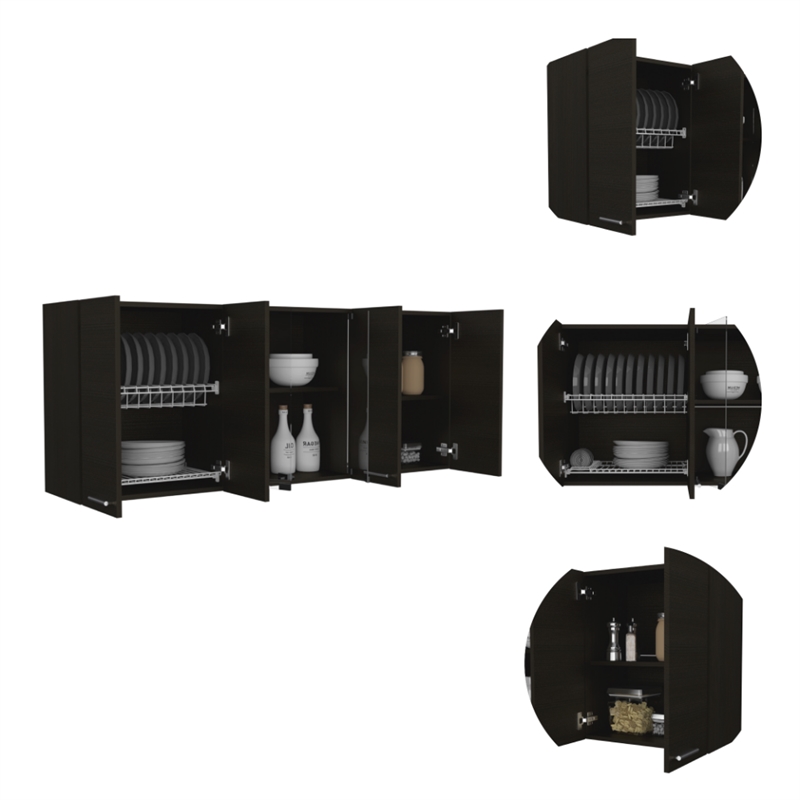 Pemberly Row Wall Cabinet with 4 Doors Engineered Wood in Black