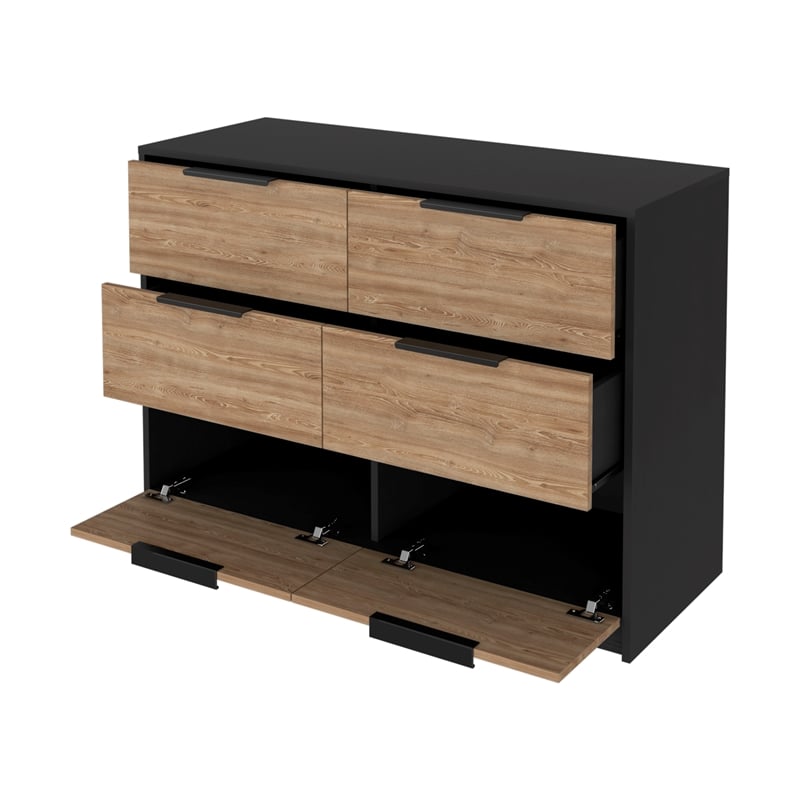 Pemberly Row Slide and Pull Dresser with 4 Drawers Engineered Wood in Black