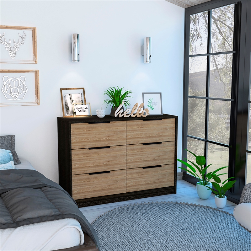 Pemberly Row Slide and Pull Dresser with 4 Drawers Engineered Wood in Black