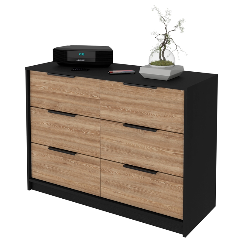 Pemberly Row Slide and Pull Dresser with 4 Drawers Engineered Wood in Black