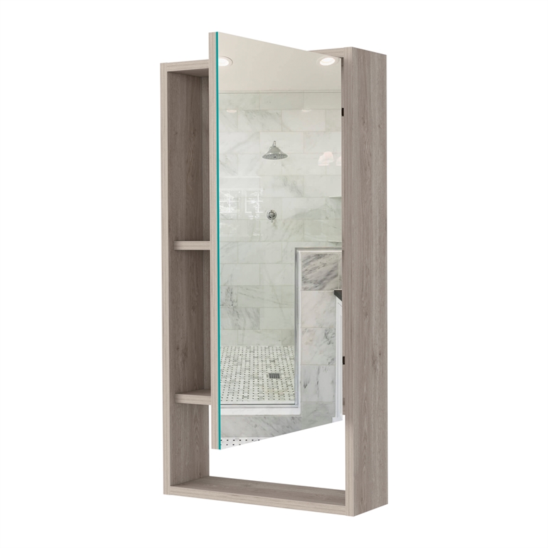 Pemberly Row Engineered Wood Medicine Cabinet with Mirror in Light Gray