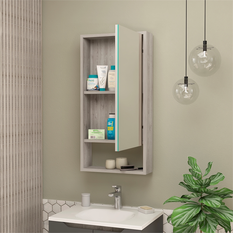 Pemberly Row Engineered Wood Medicine Cabinet with Mirror in Light Gray