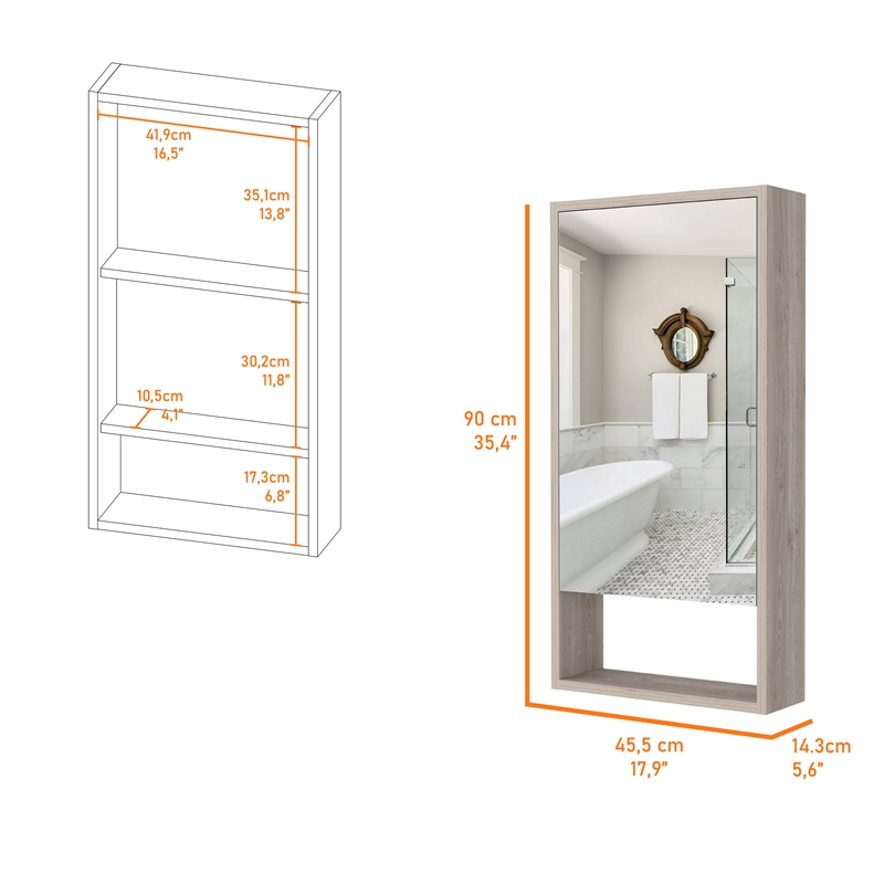 Pemberly Row Engineered Wood Medicine Cabinet with Mirror in Light Gray