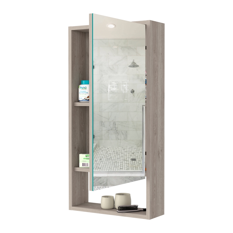 Pemberly Row Engineered Wood Medicine Cabinet with Mirror in Light Gray