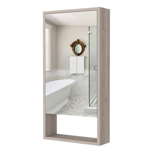 pemberly row engineered wood medicine cabinet with mirror in light gray