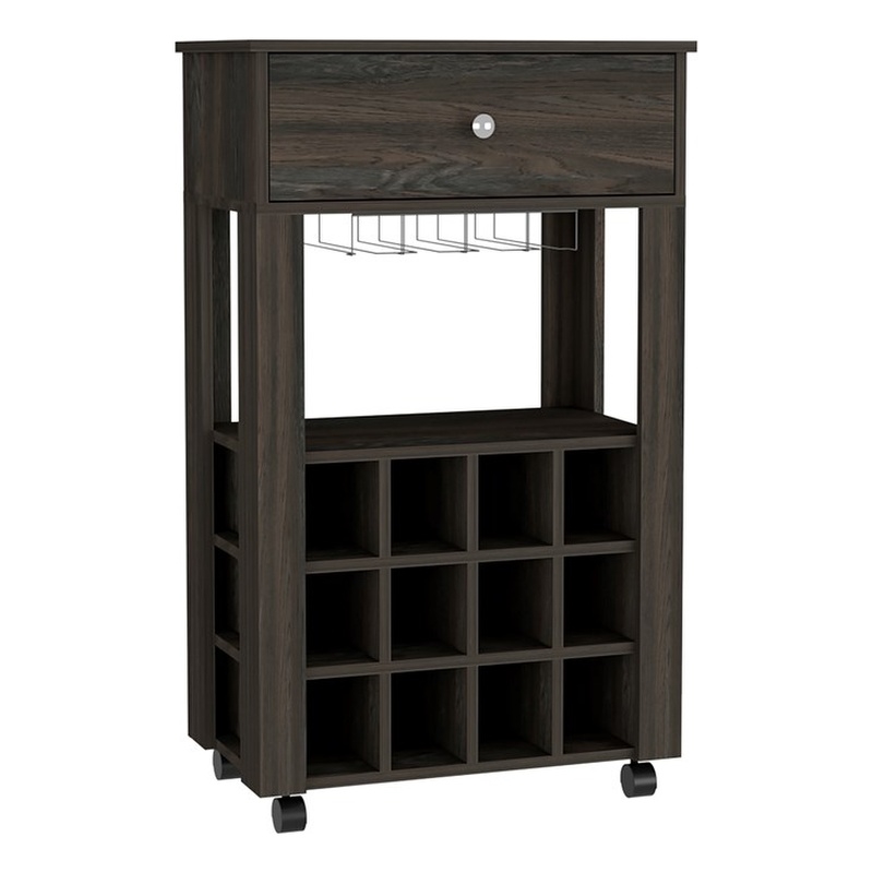Pemberly Row Modern Engineered Wood Bar Cart with 4 Casters in Espresso