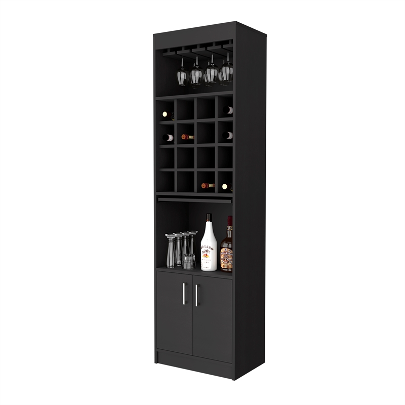 Pemberly Row 20 Inch 2 Door Modern Engineered Wood Bar Cabinet in Black