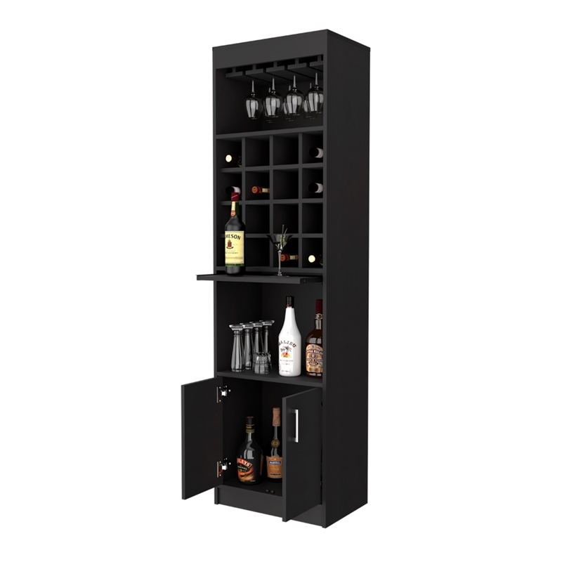 Pemberly Row 20 Inch 2 Door Modern Engineered Wood Bar Cabinet in Black