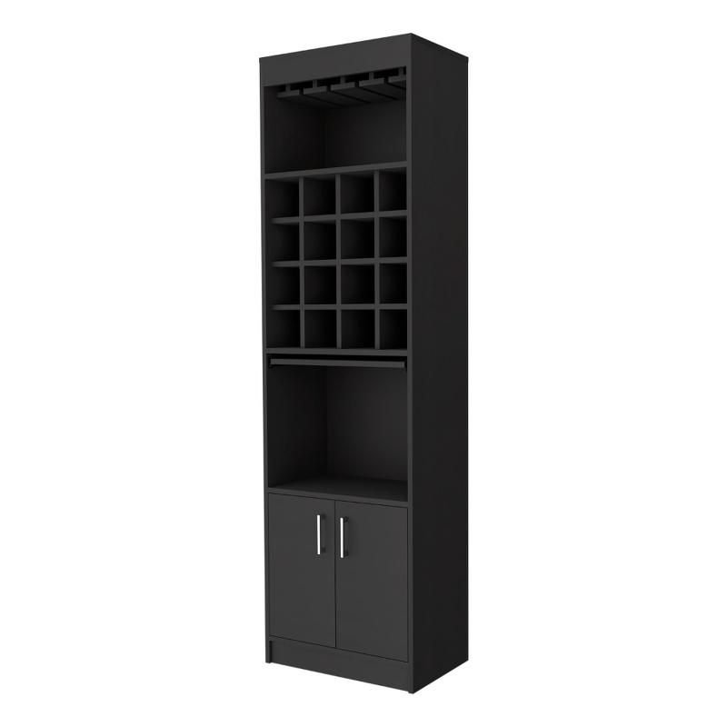 Pemberly Row 20 Inch 2 Door Modern Engineered Wood Bar Cabinet in Black