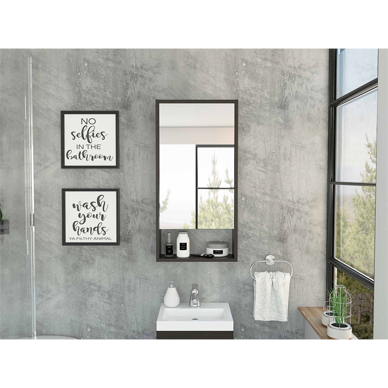 Pemberly Row Engineered Wood Medicine Cabinet with Mirror in Black