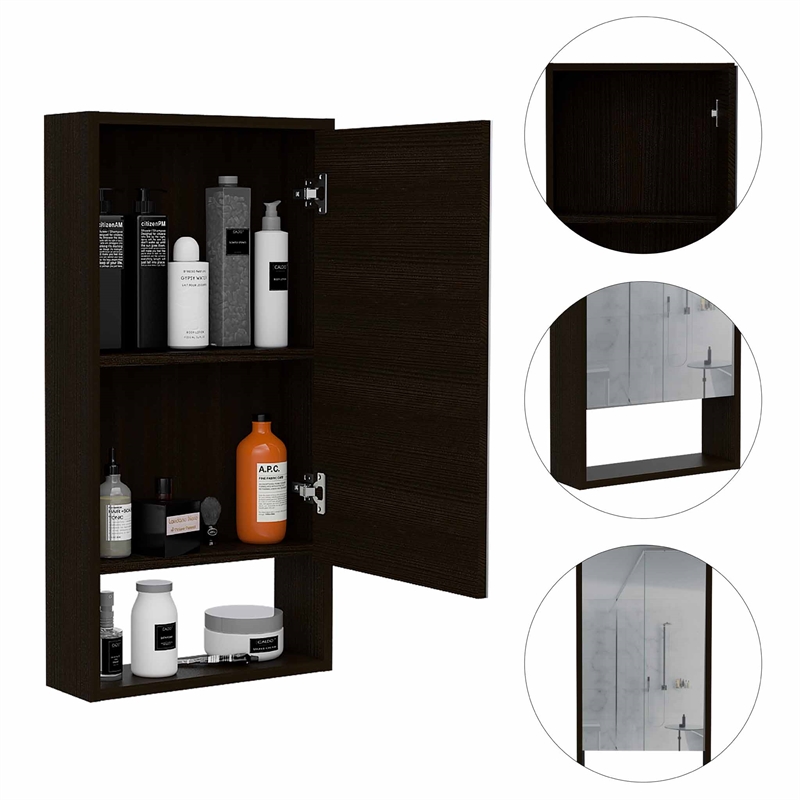 Pemberly Row Engineered Wood Medicine Cabinet with Mirror in Black