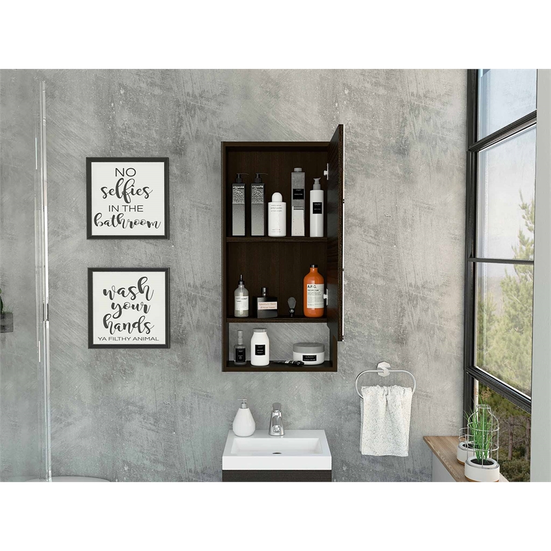 Pemberly Row Engineered Wood Medicine Cabinet with Mirror in Black