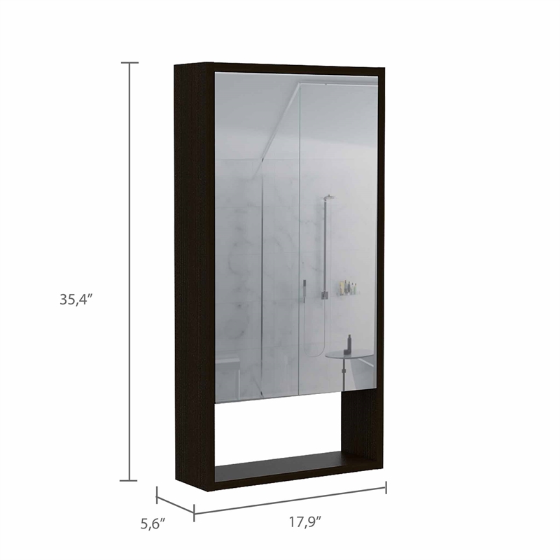 Pemberly Row Engineered Wood Medicine Cabinet with Mirror in Black