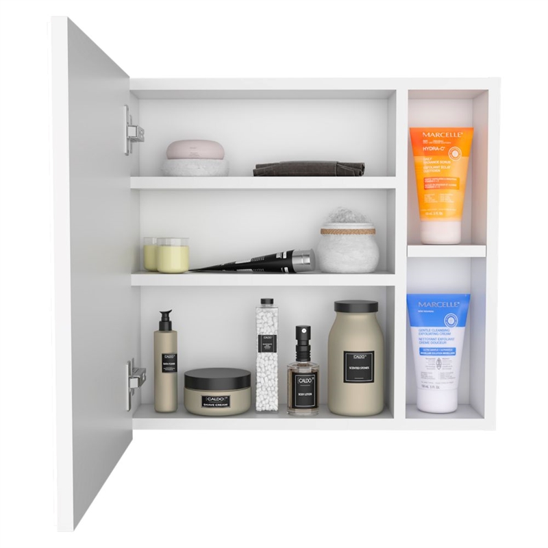 Pemberly Row Modern Engineered Wood Medicine Cabinet with Mirror in White