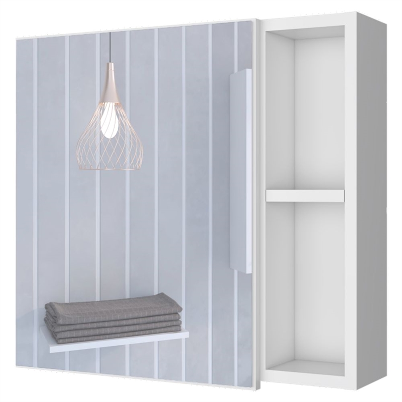 Pemberly Row Modern Engineered Wood Medicine Cabinet with Mirror in White
