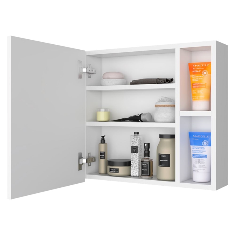 Pemberly Row Modern Engineered Wood Medicine Cabinet with Mirror in White