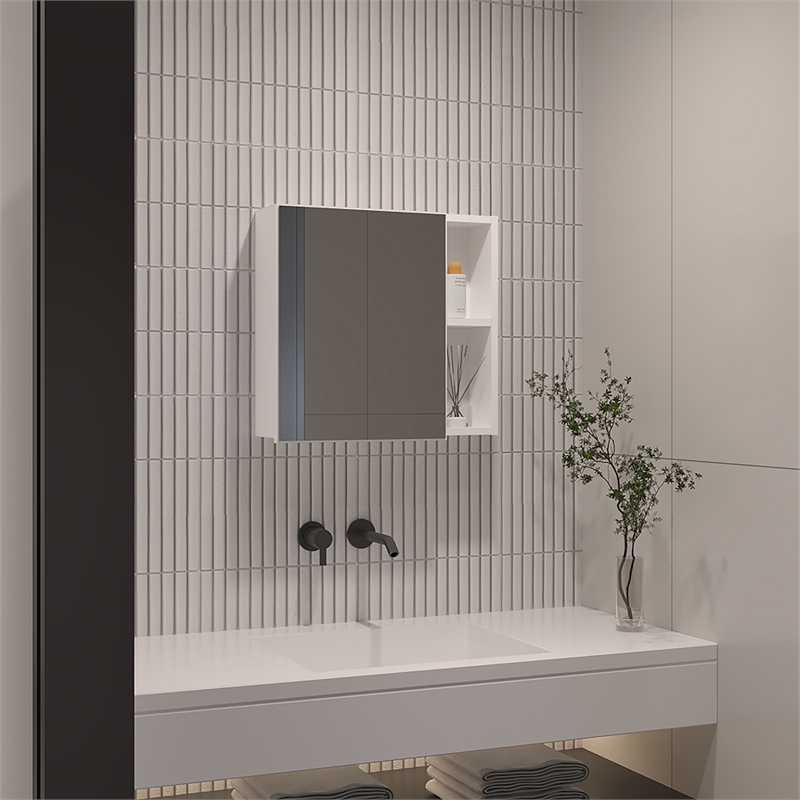 Pemberly Row Modern Engineered Wood Medicine Cabinet with Mirror in White