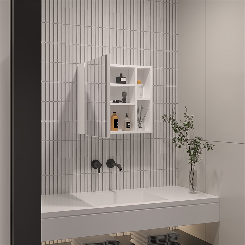 Pemberly Row Modern Engineered Wood Medicine Cabinet with Mirror in White