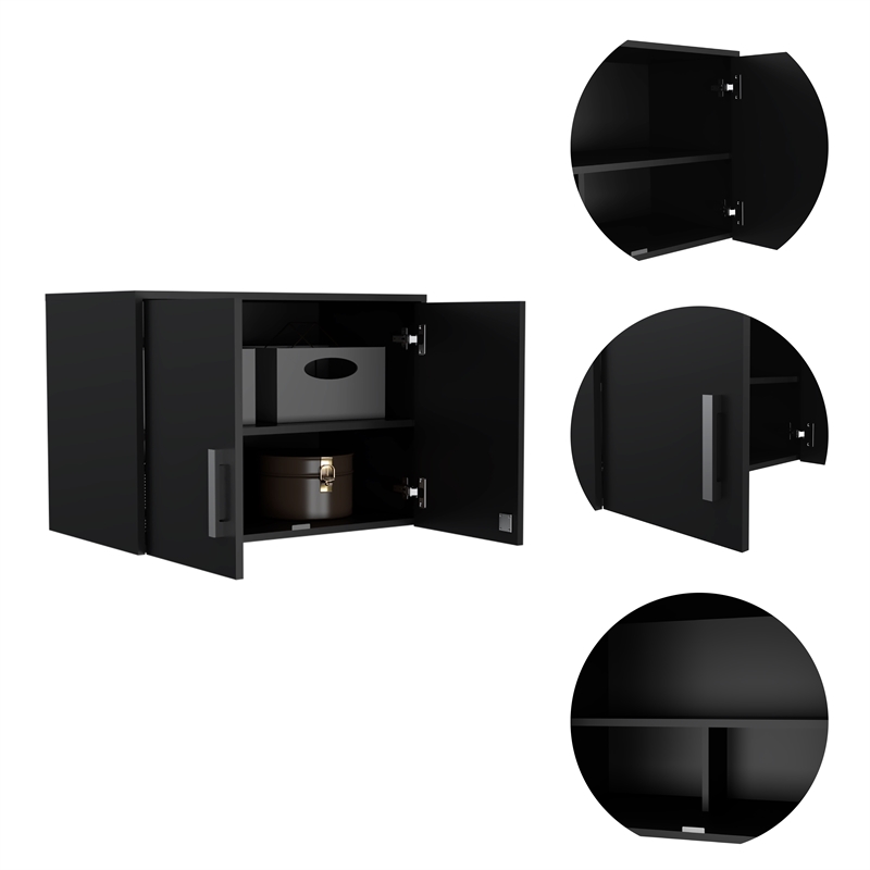 Pemberly Row 2 Door Modern Engineered Wood Storage Cabinet in Black