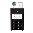 Pemberly Row 12 Bottle Bar Cart with Casters Engineered Wood in Black