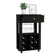 Pemberly Row 12 Bottle Bar Cart with Casters Engineered Wood in Black
