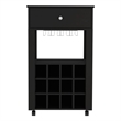 Pemberly Row 12 Bottle Bar Cart with Casters Engineered Wood in Black