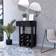 Pemberly Row 12 Bottle Bar Cart with Casters Engineered Wood in Black