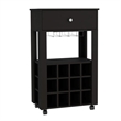 Pemberly Row 12 Bottle Bar Cart with Casters Engineered Wood in Black