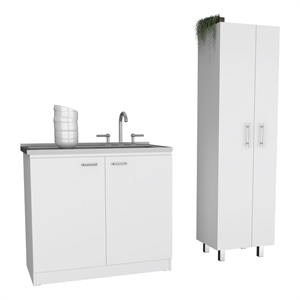 Pemberly Row 2 Piece Kitchen Set with Sink and Pantry in White