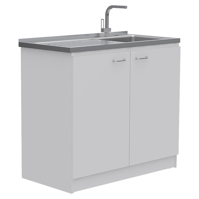 Pemberly Row 2 Piece Kitchen Set with Sink and Pantry in White