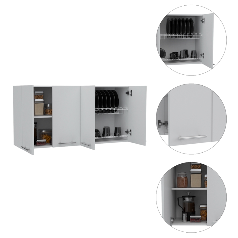 Pemberly Row 2 Piece Kitchen Set with Island and Wall Cabinet in White/Oak